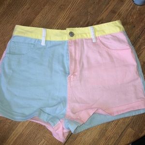 Pastel Colorblock Denim Shorts